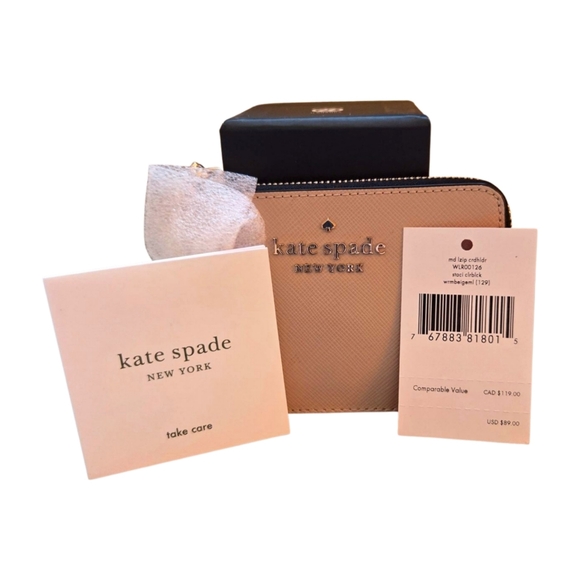 KATE SPADE Cameron L-Zip Card Holder Beige Saffiano Leather - Picture 3 of 11